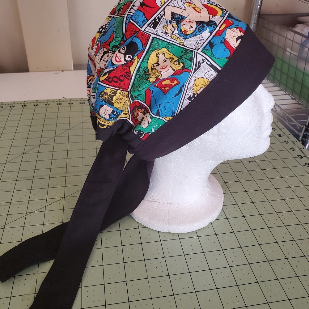 Comic Book Print Scrub Cap Hand Crafted Adult Sz Cotton